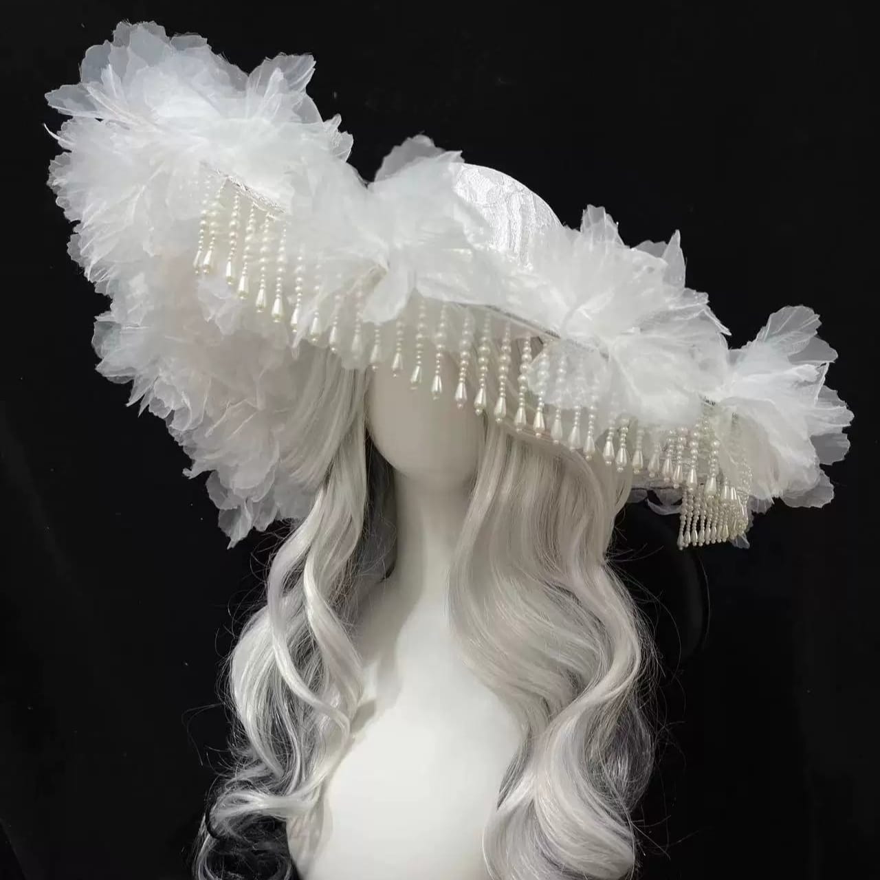 Kobine Women's Gothic Organza Floral Wide Brim Hat