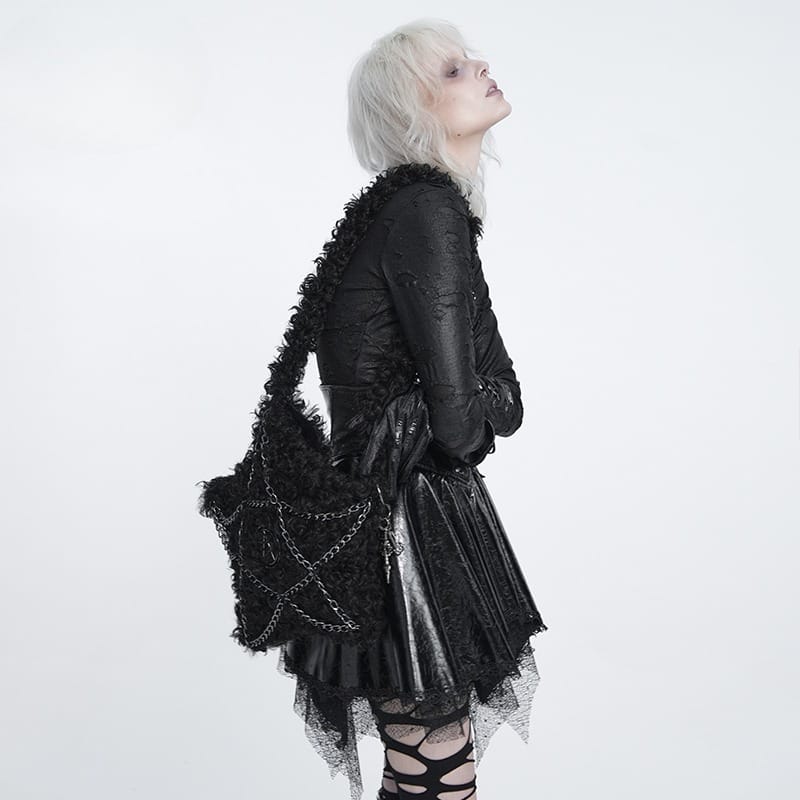 DEVIL FASHION Women's Gothic Plush Pentacle Chained Crossbody Bag
