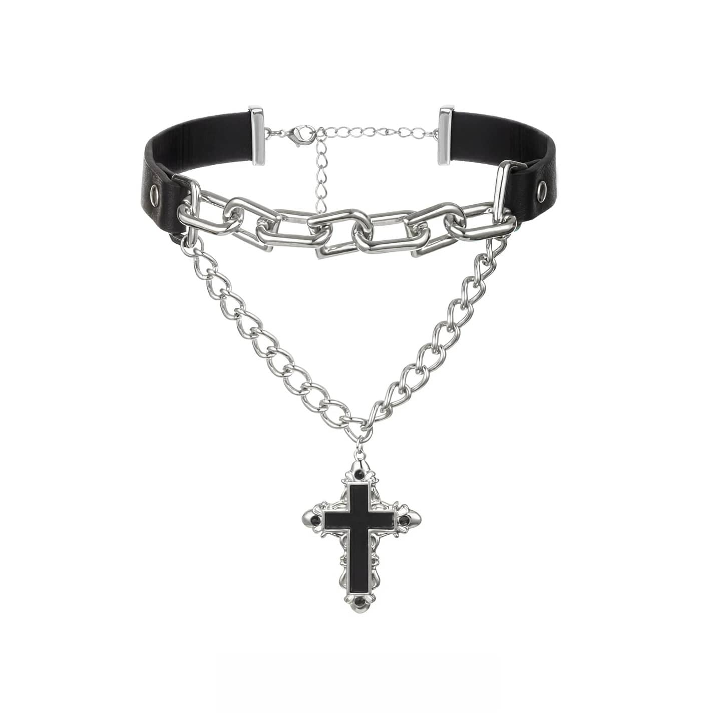 Kobine Women's Grunge Cross Chain Choker