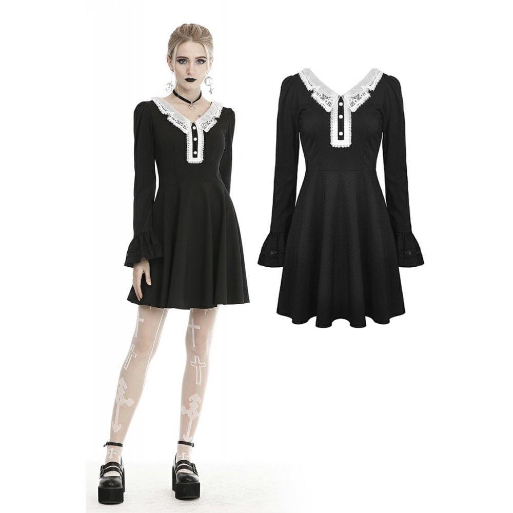 Darkinlove Womeb's Lace Collar Flare Sleeve Dresses