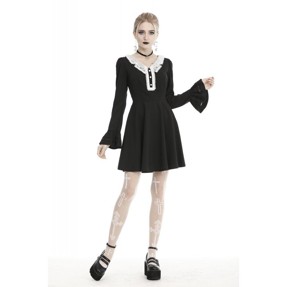 Darkinlove Womeb's Lace Collar Flare Sleeve Dresses