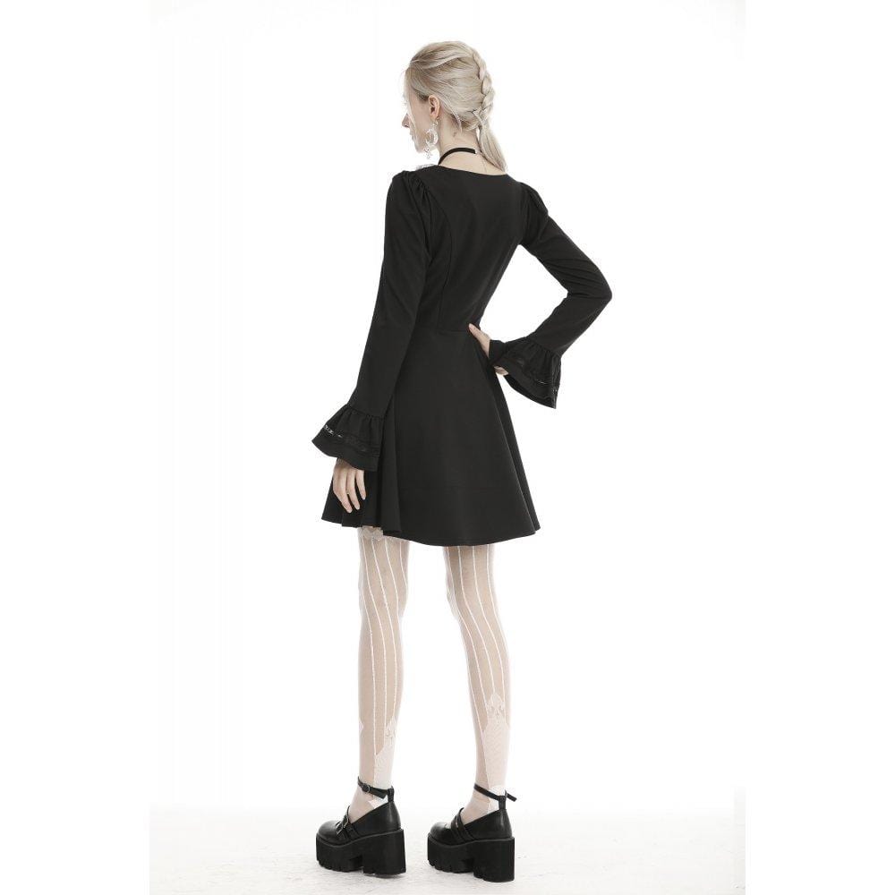 Darkinlove Womeb's Lace Collar Flare Sleeve Dresses