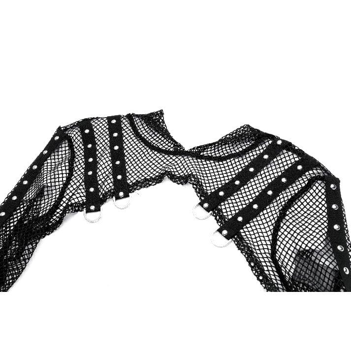 Darkinlove Women's Cyberpunk Studded Hooded Mesh Cape