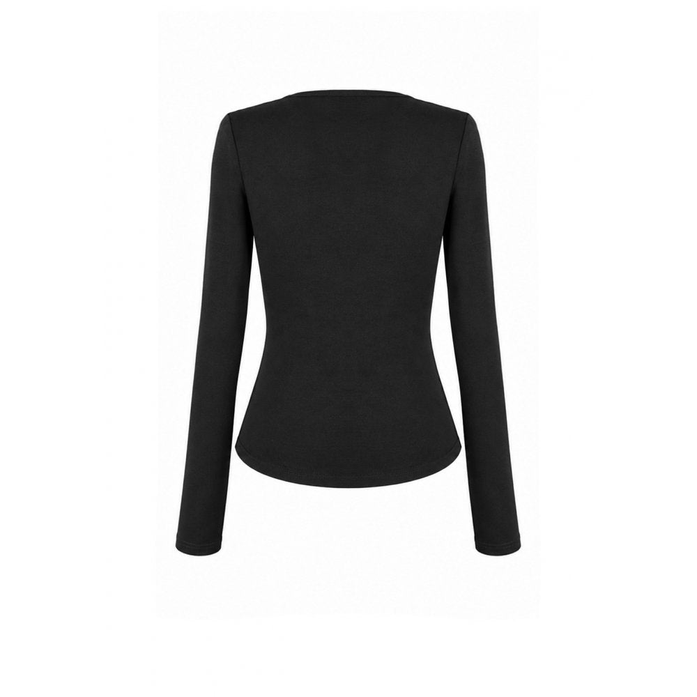 Darkinlove Women's Cyberpunk Studded Mesh Patchwork Square-cut Collar Long Sleeve Top