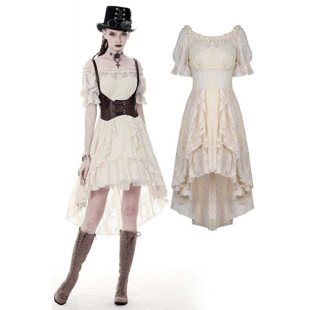 Darkinlove Women's Gorgeous Vintage Ruched Ruffled Beige Dresses