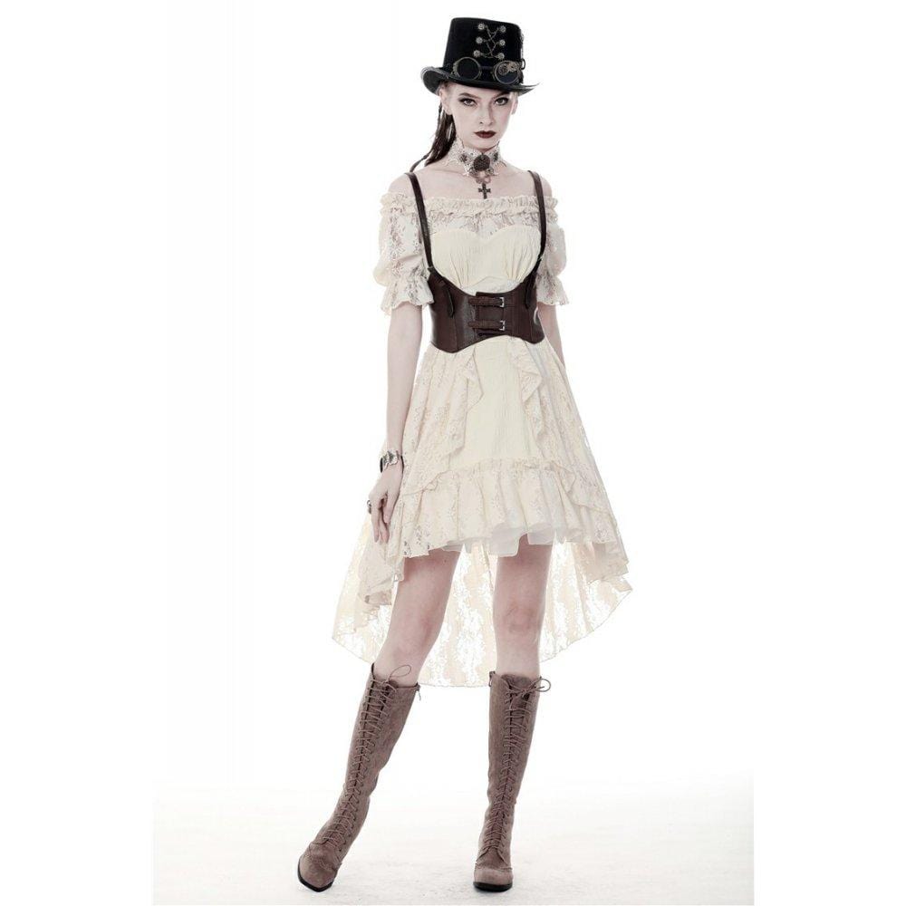 Darkinlove Women's Gorgeous Vintage Ruched Ruffled Beige Dresses