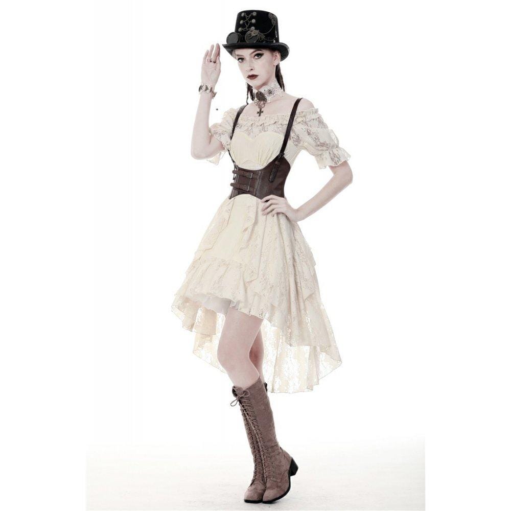 Darkinlove Women's Gorgeous Vintage Ruched Ruffled Beige Dresses