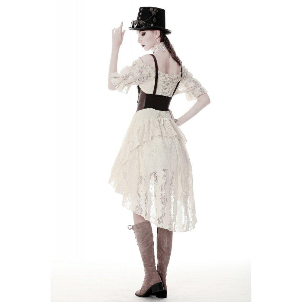 Darkinlove Women's Gorgeous Vintage Ruched Ruffled Beige Dresses