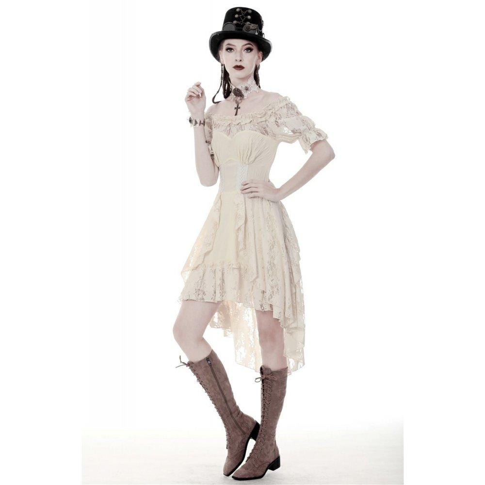 Darkinlove Women's Gorgeous Vintage Ruched Ruffled Beige Dresses