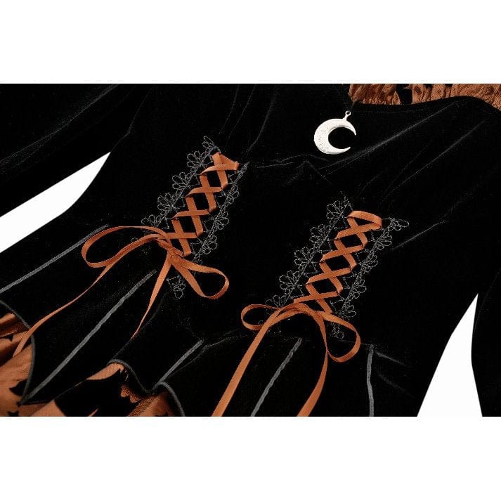 Darkinlove Women's Gothic Bat Printed Lace-up Pumpkin Halloween Dress