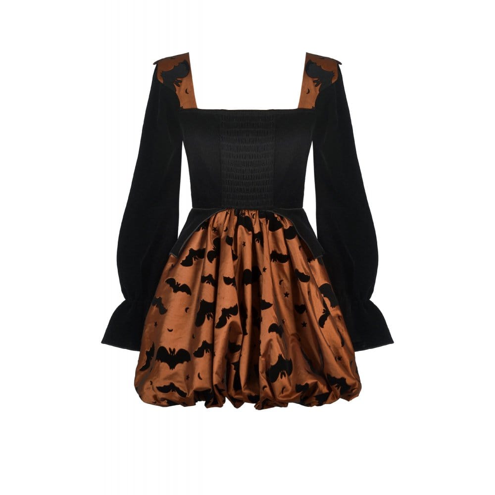 Darkinlove Women's Gothic Bat Printed Lace-up Pumpkin Halloween Dress
