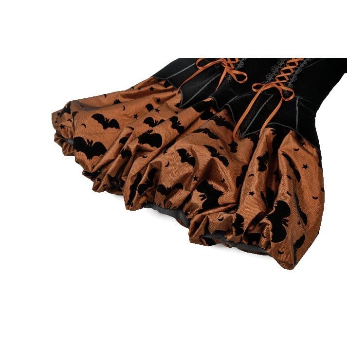 Darkinlove Women's Gothic Bat Printed Lace-up Pumpkin Halloween Dress