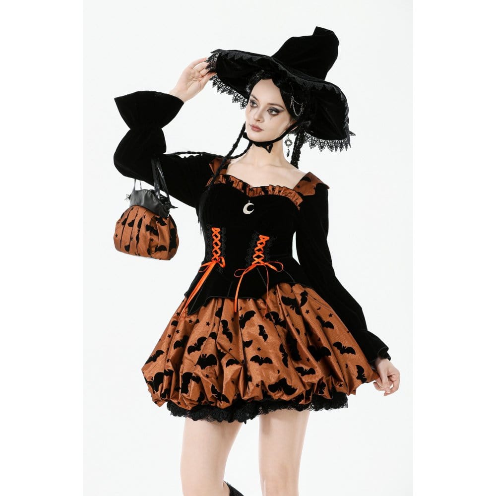 Darkinlove Women's Gothic Bat Star Moon Pattern Pumpkin-shaped Handbag