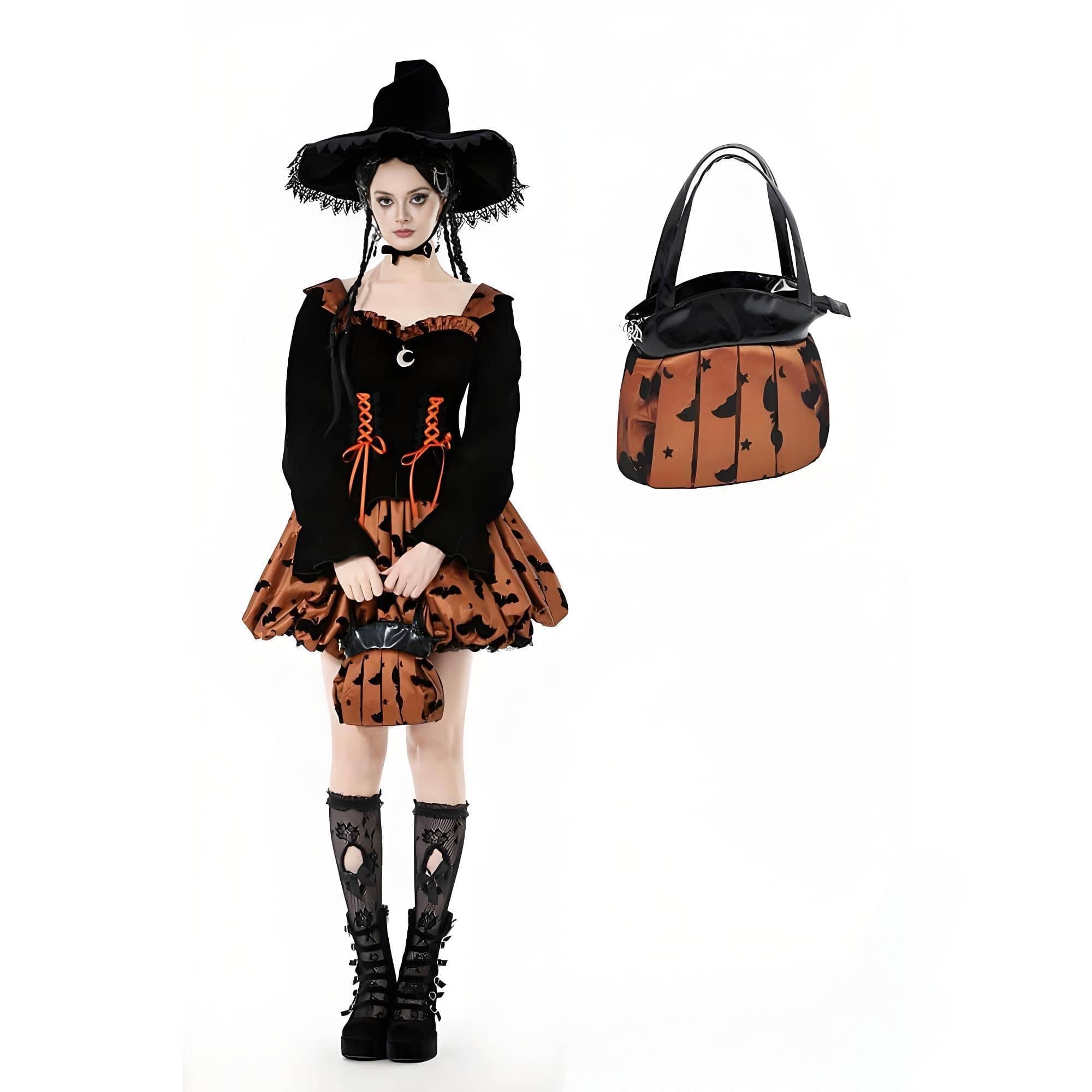 Darkinlove Women's Gothic Bat Star Moon Pattern Pumpkin-shaped Handbag