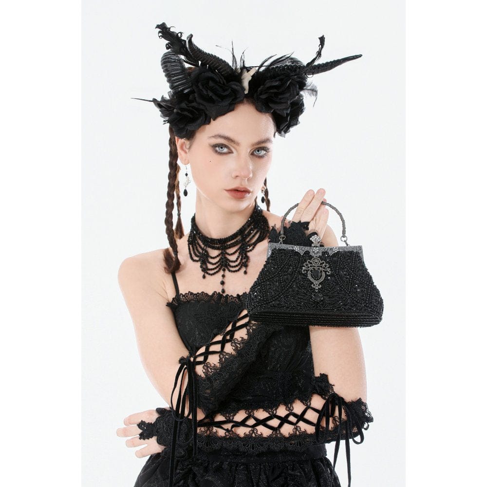 Darkinlove Women's Gothic Beaded Diamante Evening Bag