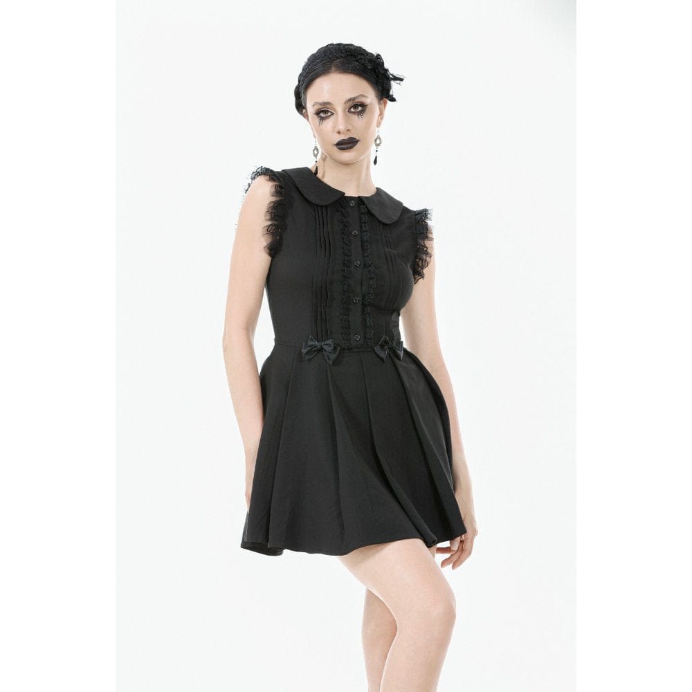 Darkinlove Women's Gothic Bowknot Pleated Sleeveless Dress