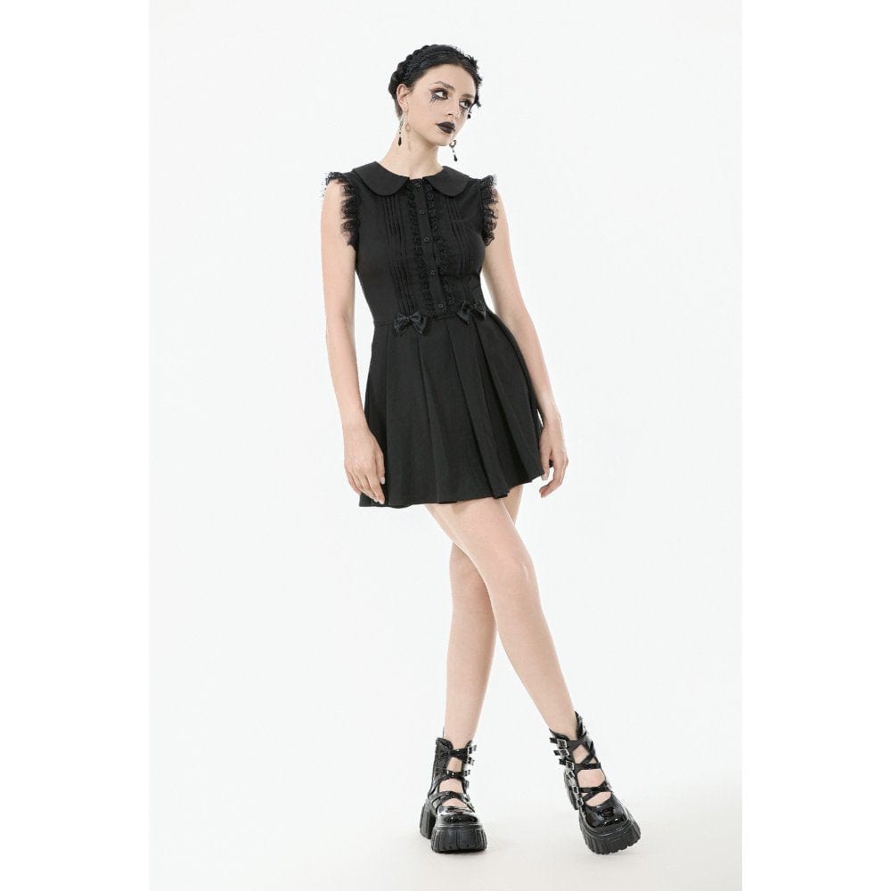 Darkinlove Women's Gothic Bowknot Pleated Sleeveless Dress