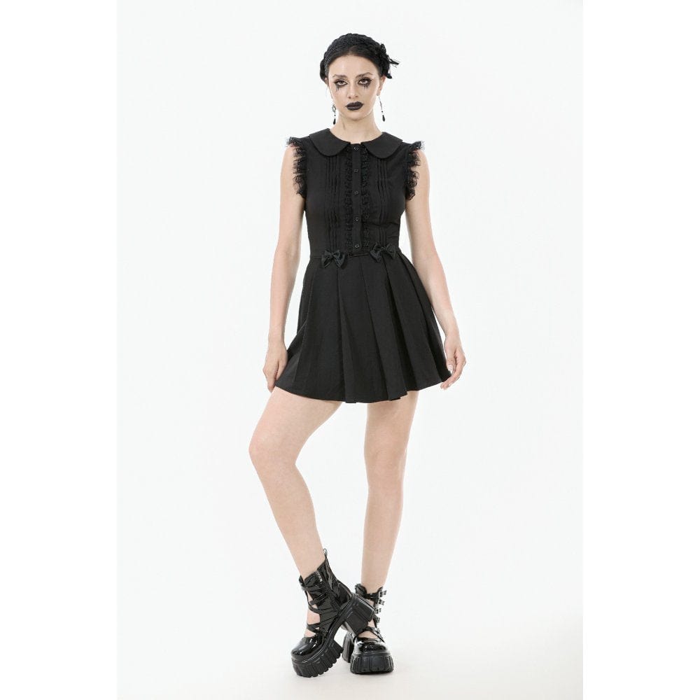 Darkinlove Women's Gothic Bowknot Pleated Sleeveless Dress