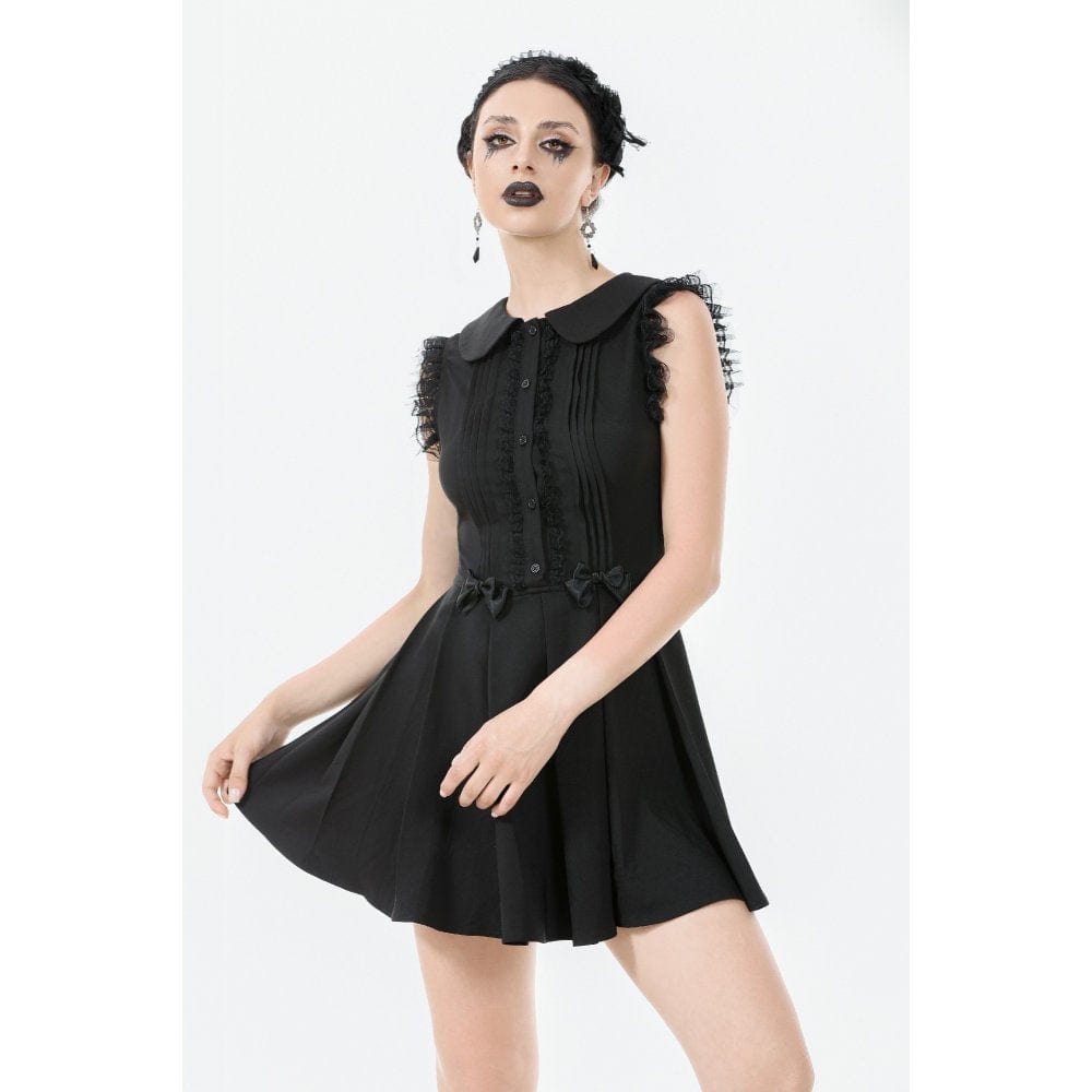 Darkinlove Women's Gothic Bowknot Pleated Sleeveless Dress