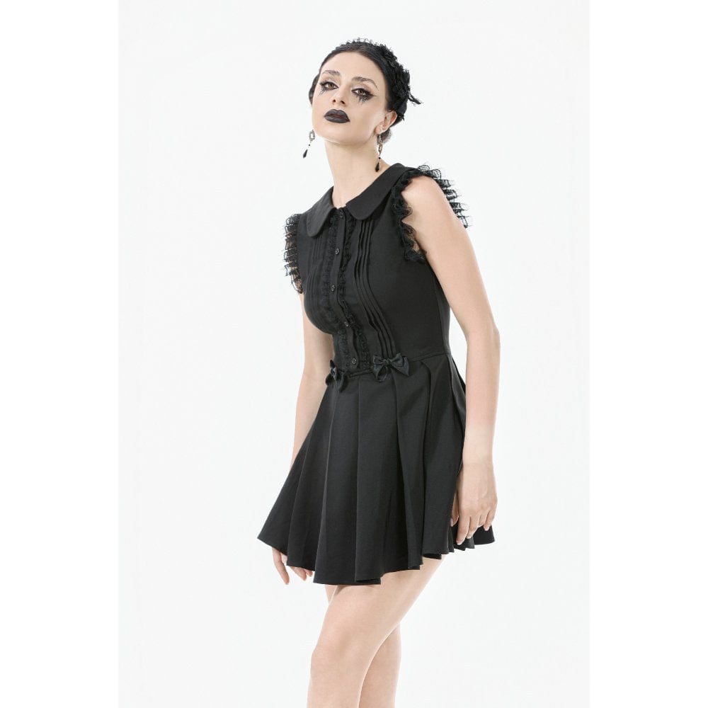 Darkinlove Women's Gothic Bowknot Pleated Sleeveless Dress