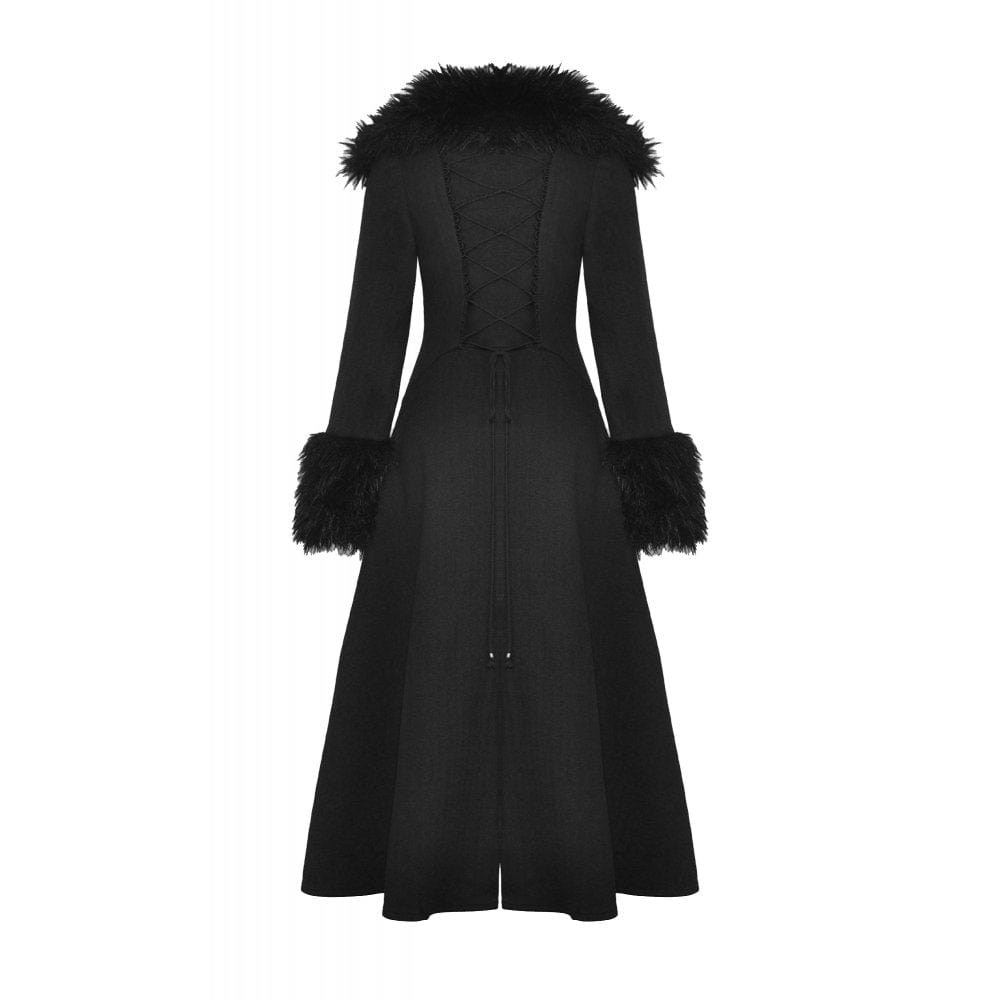 Darkinlove Women's Gothic Buckle Draped Coat with Faux Fur Collar