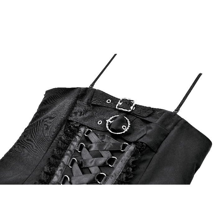 Darkinlove Women's Gothic Buckle Strap Lace-up Slip Dress