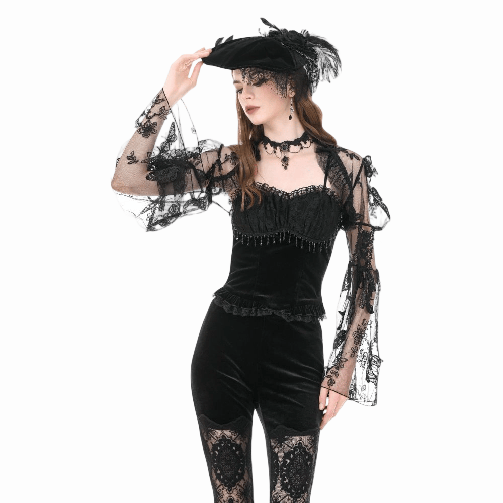 Darkinlove Women's Gothic Butterfly Embroidered Flare Sleeve Lace Cape