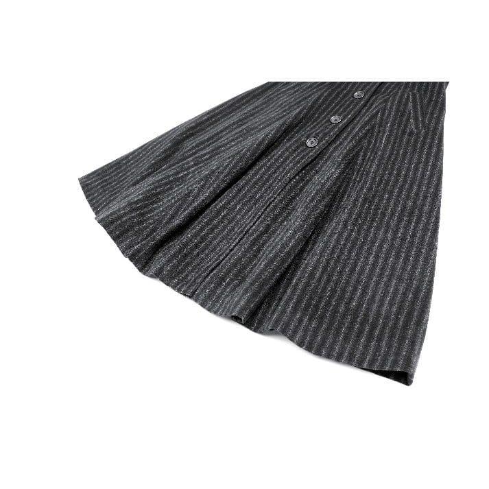 Darkinlove Women's Gothic Cobweb Lapel Pinstripe Single-breasted Long Coat