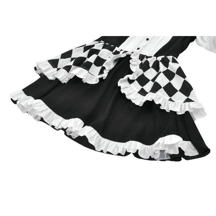 Darkinlove Women's Gothic Contrast Color Harlequin Puff Sleeved Dress