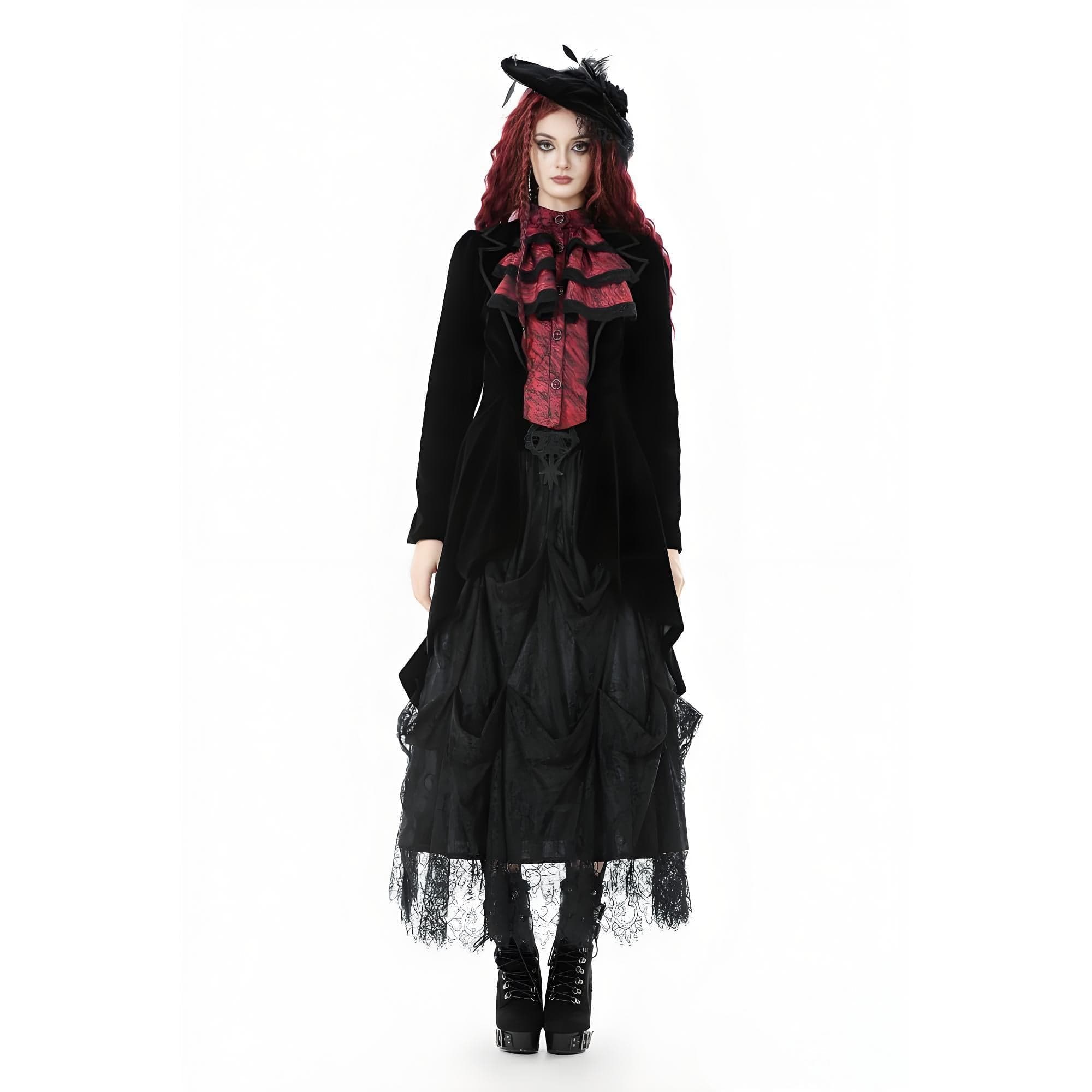 Darkinlove Women's Gothic Contrast Color Mock Two-piece Swallow-tailed Jacket