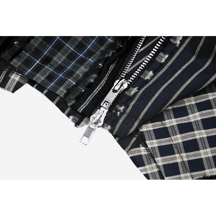 Darkinlove Women's Gothic Contrast Color Plaid Pleated Skirt