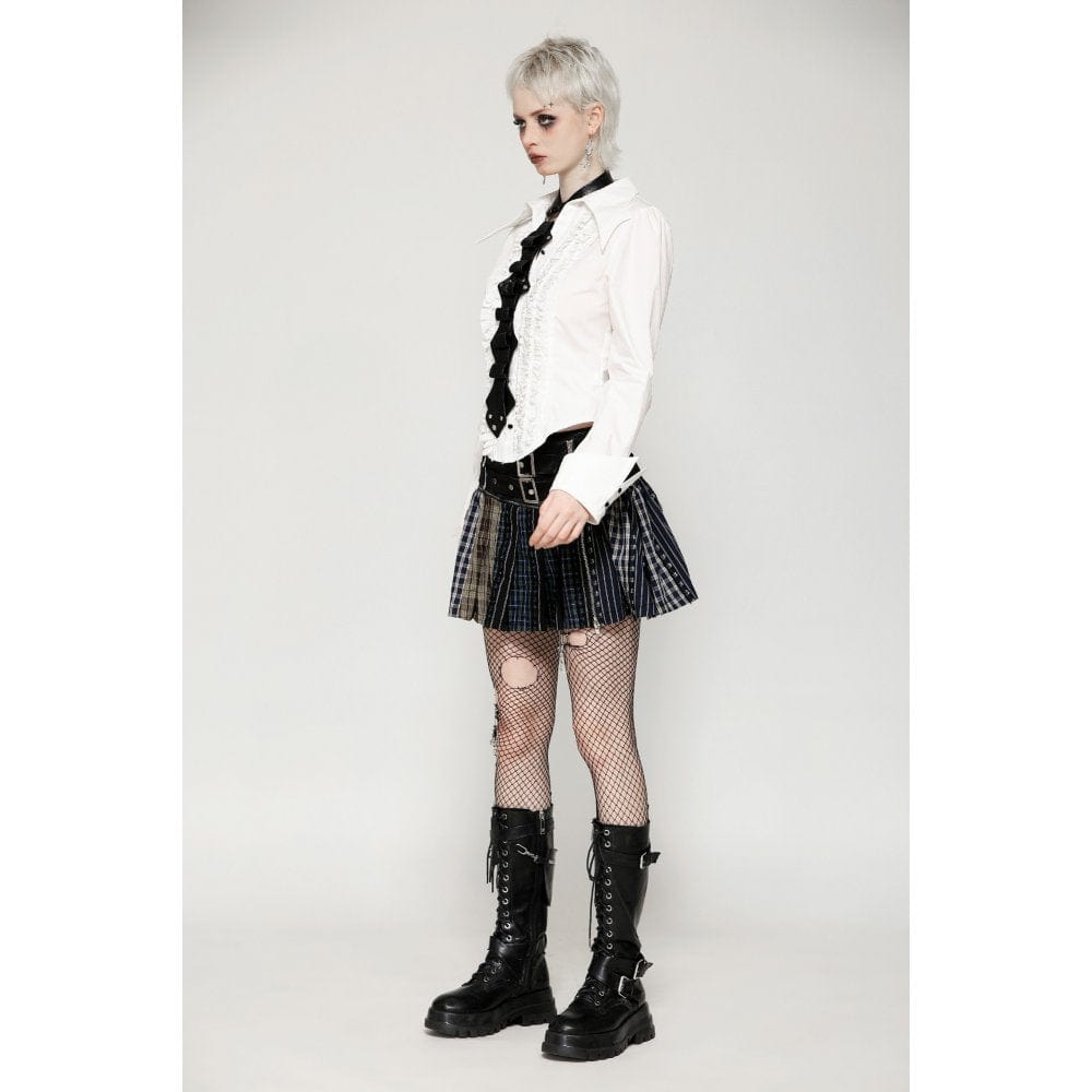 Darkinlove Women's Gothic Contrast Color Plaid Pleated Skirt