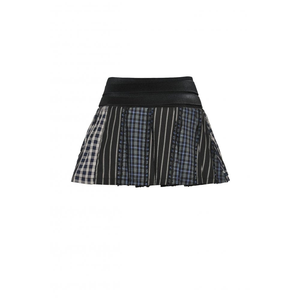 Darkinlove Women's Gothic Contrast Color Plaid Pleated Skirt