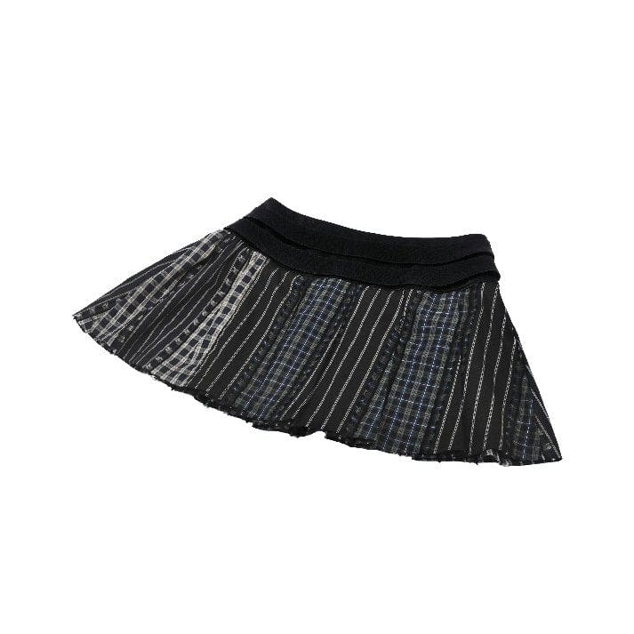 Darkinlove Women's Gothic Contrast Color Plaid Pleated Skirt