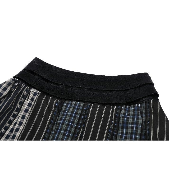Darkinlove Women's Gothic Contrast Color Plaid Pleated Skirt