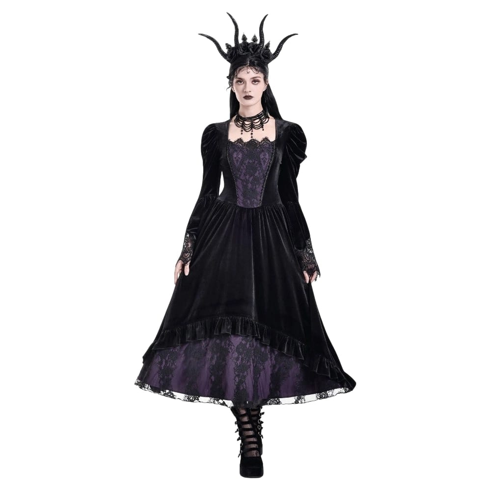 Darkinlove Women's Gothic Contrast Color Square-cut Collar Bell Sleeve Maxi Dress
