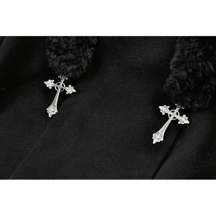 Darkinlove Women's Gothic Cross Plush Cat Ear Hooded Coat