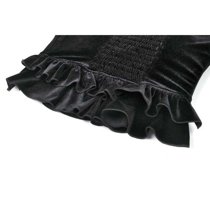Darkinlove Women's Gothic Cross Trimmed Ruffled Velvet Top