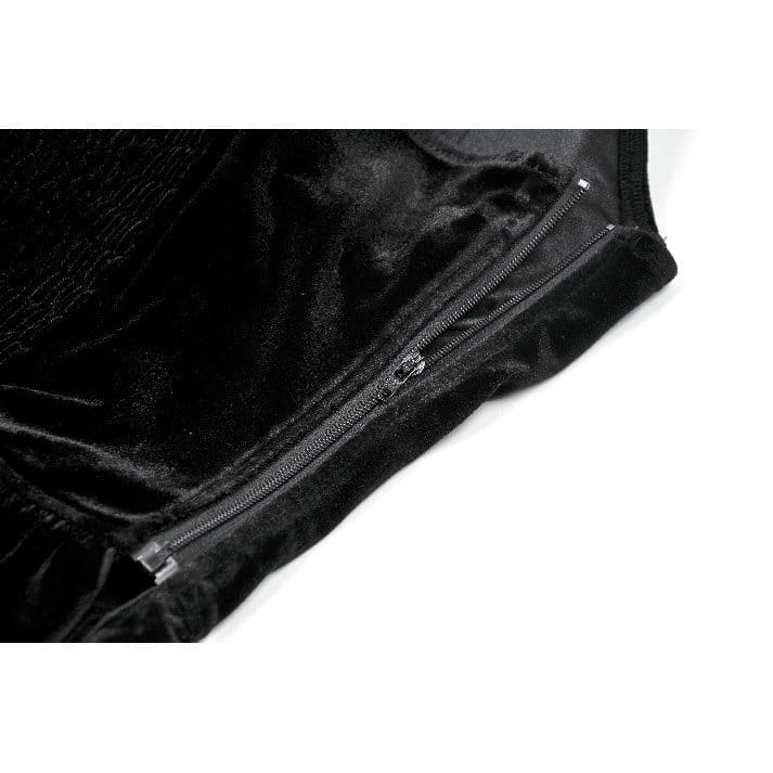Darkinlove Women's Gothic Cross Trimmed Ruffled Velvet Top