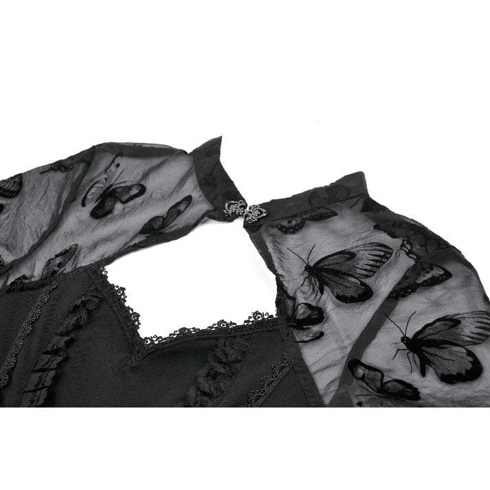 Darkinlove Women's Gothic Cut-out Butterfly Mesh Sleeves Shirt