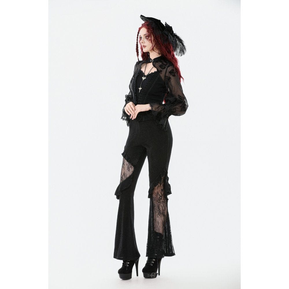 Darkinlove Women's Gothic Cut-out Butterfly Mesh Sleeves Shirt
