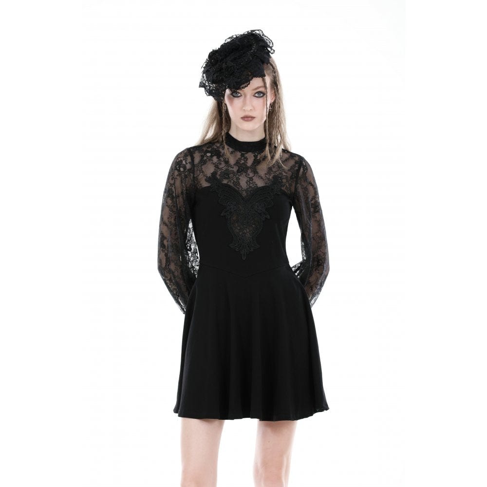 Darkinlove Women's Gothic Cutout Lace Splice Dress