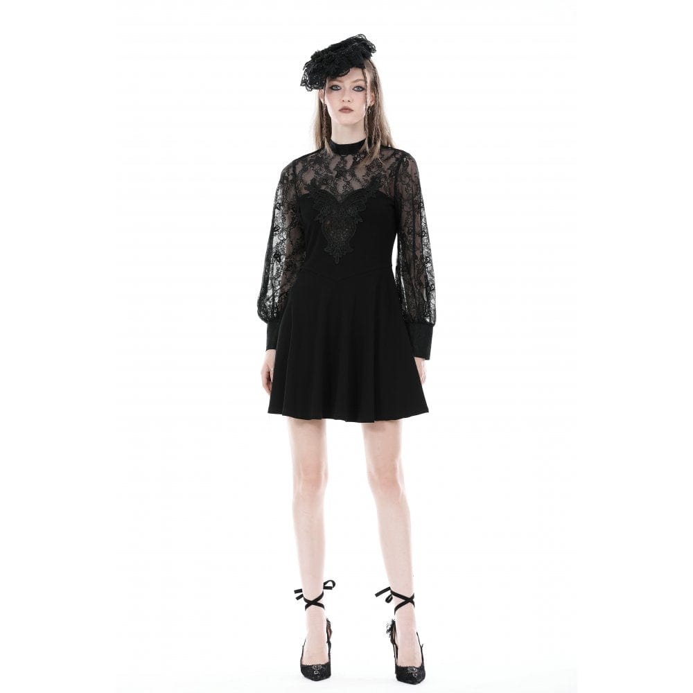 Darkinlove Women's Gothic Cutout Lace Splice Dress