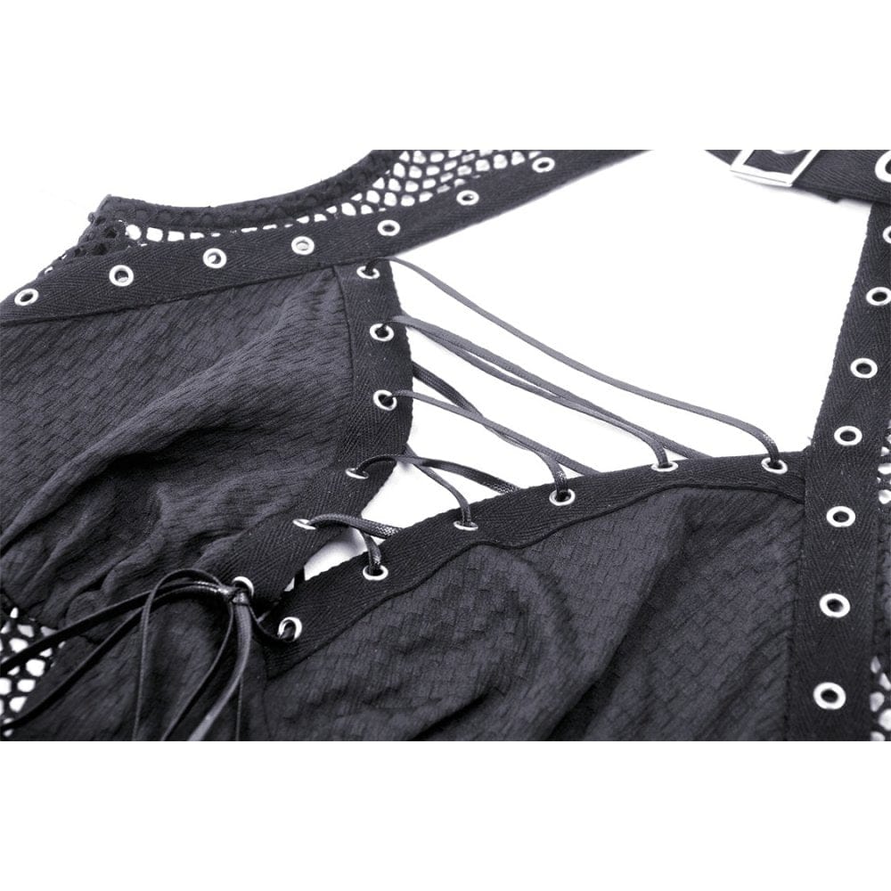 Darkinlove Women's Gothic Cutout Mesh Splice Buckle Dress