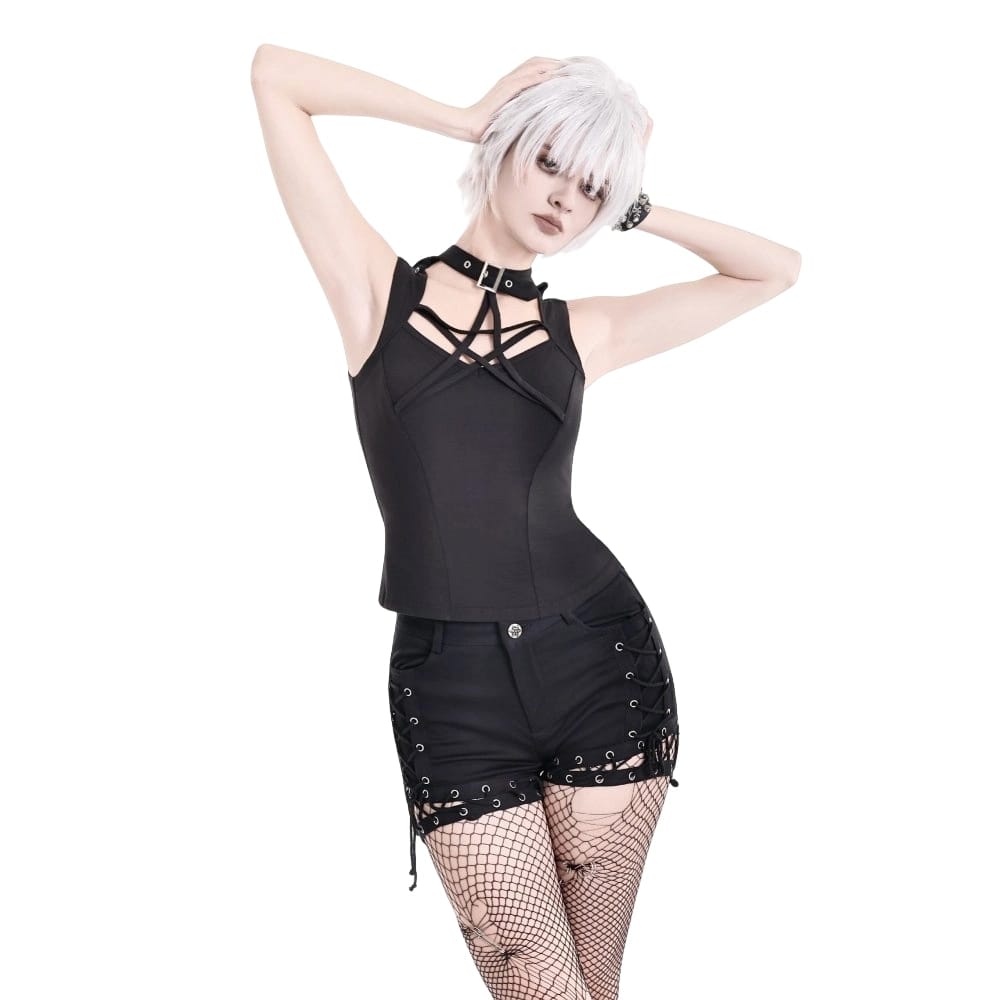 Darkinlove Women's Gothic Cutout Pentacle Buckle Strap Tank Top