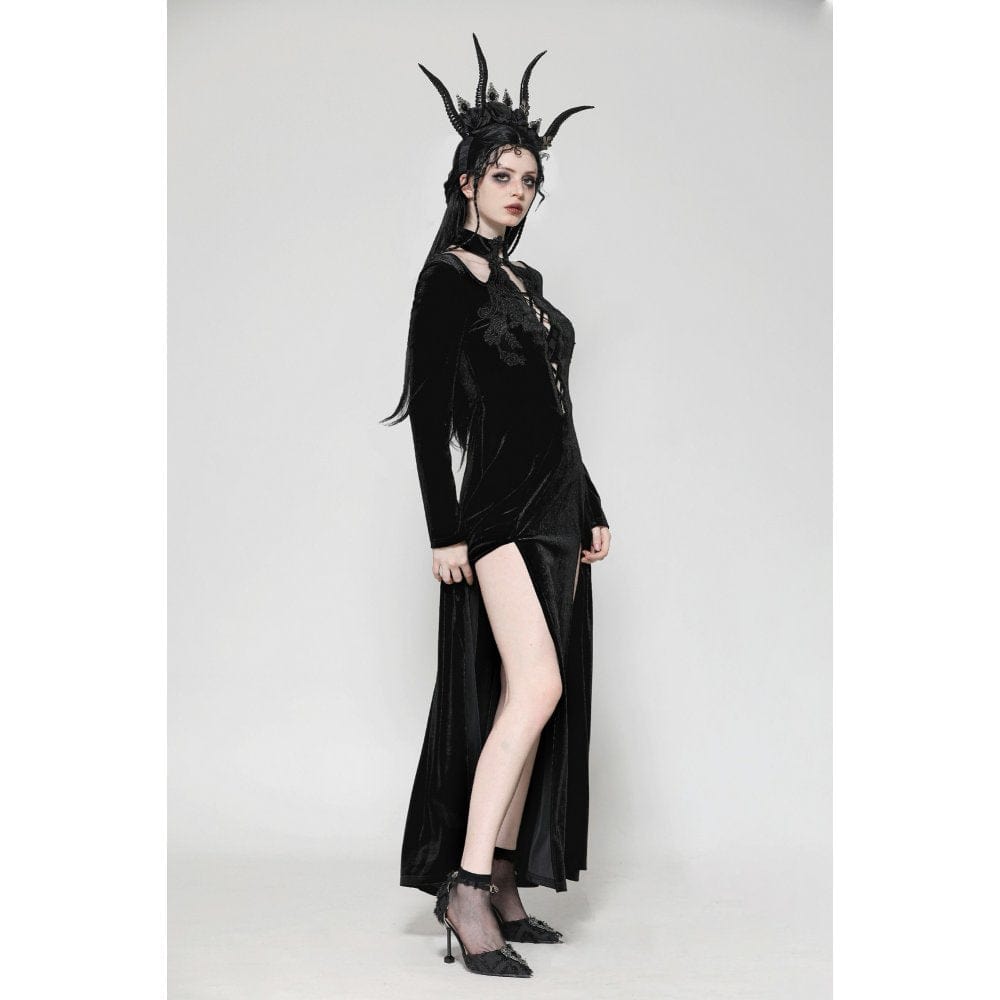 Darkinlove Women's Gothic Cutout Side Slit Velvet Party Dress