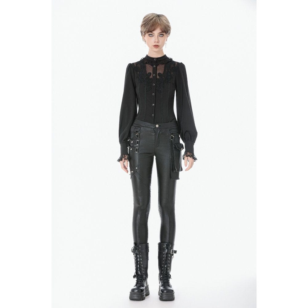 Darkinlove Women's Gothic Decal Lace Sheer Long Sleeved Shirt