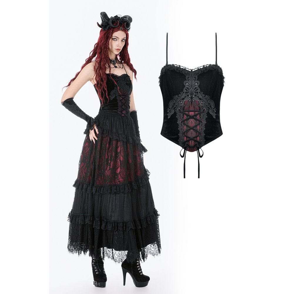 Darkinlove Women's Gothic Decal Lace-up Velvet Bustier