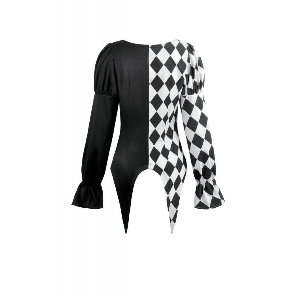 Darkinlove Women's Gothic Diamond Pattern Contrast Color Long Sleeved Shirt