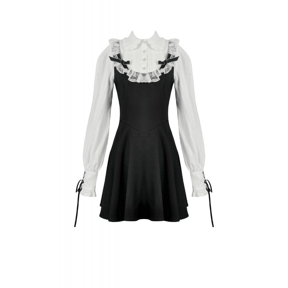 Darkinlove Women's Gothic Doll Collar Faux Two-Piece Long Sleeved Dress